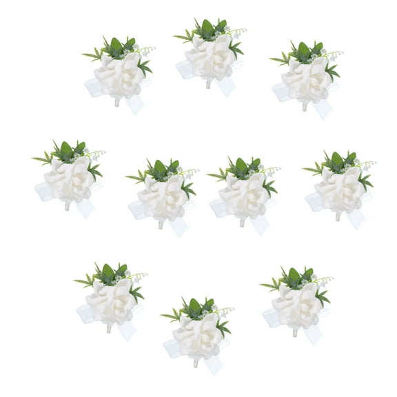 Uxcell 10Pcs White Boutonnieres for Men, Artificial Flower Pocket Corsage Lotus