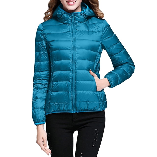 Packable down Jacket, Lightweight Hooded Puffer, White Duck down Coat Blue M , Coat