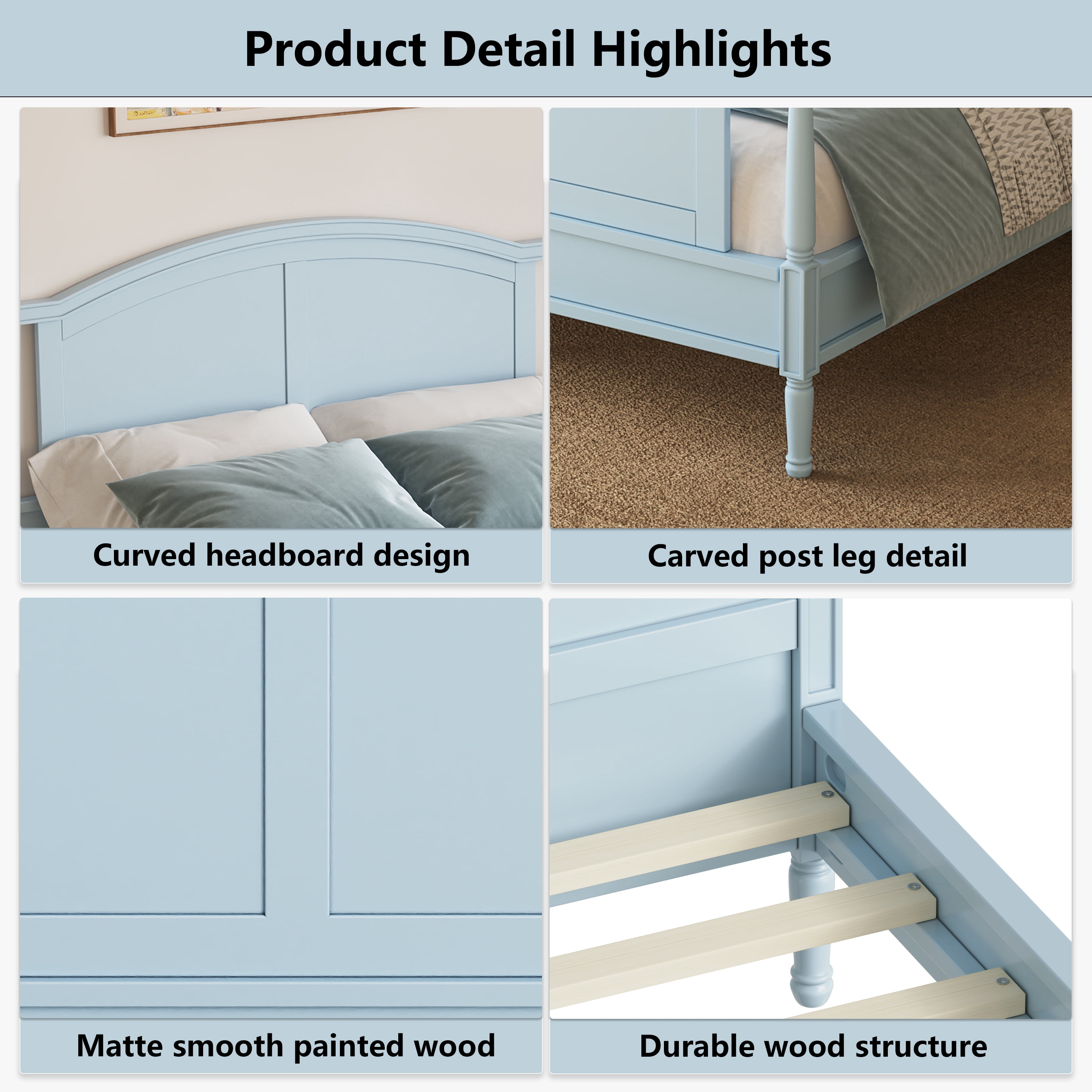 Mintazer Queen Size Farmhouse Platform Bed Frame with Arched Panel Headboard & Footboard, Cottage Panel Bed Frame with Spindle Posts & Slat Support for Bedroom Guest Room, Light Blue
