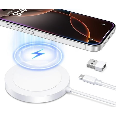 ETEPEHI Magnetic Wireless Charger - Fast Charging Pad Compatible for iPhone 16/15/14/13 & AirPods, White