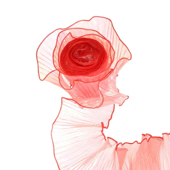 Uxcell 5.5" x 5.5 Yards Ruffle Pleated Organza Trim Iridescent Pleated Lace Trim Ribbon for DIY Craft Red