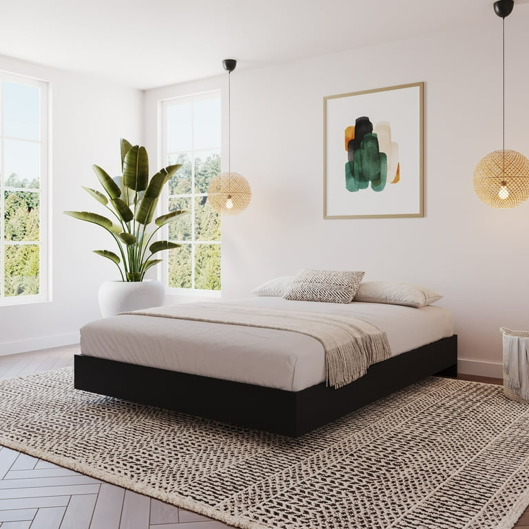 Nexera Modern Floating Low Profile Queen Size Platform Wood Bed