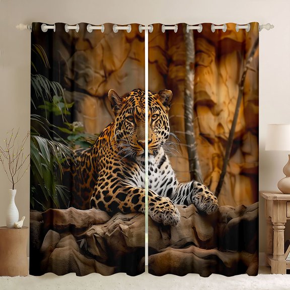 Feelyou Cheetah Leopard Blackout Curtains Set of 2 (52x84 Each), Rustic Window Curtains
