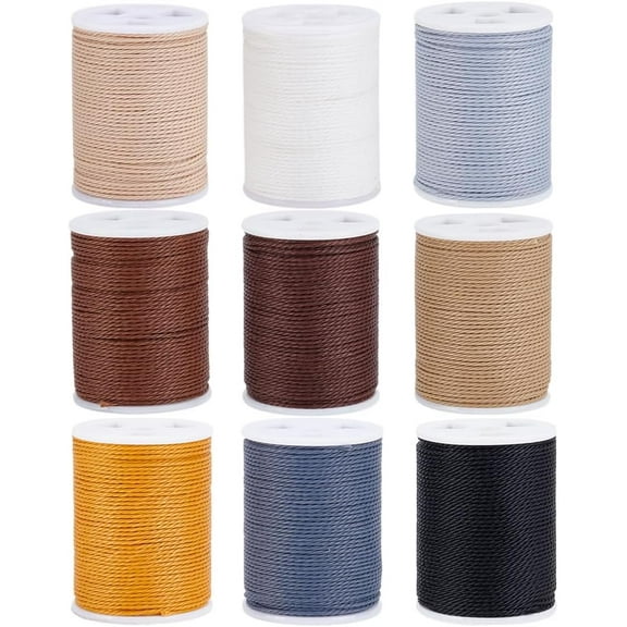 9 Rolls 9 Colors Polyester Waxed Rope 1mm Colorful Knotted Round Rope Coated with Wax Beading Thread for DIY Necklace Bracelet Jewelry Making Leather Sewing Book Binding Mixed Color