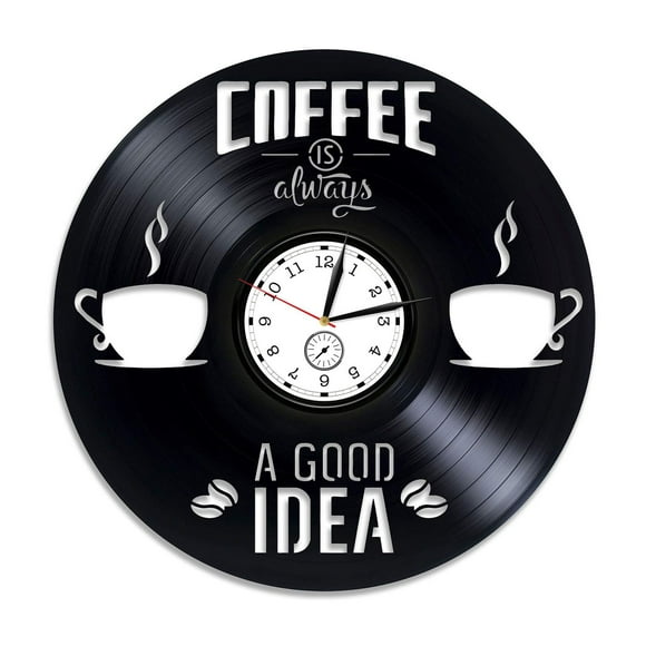 Kovides Coffee Vinyl Record Wall Clock Coffee Clock Coffee Vinyl Wall Clock Coffee Vinyl Clock Gift for Woman Coffee 12 inch Clock Kitchen Decor Coffee Wall Clock Vintage Coffee Xmas Gift for Her