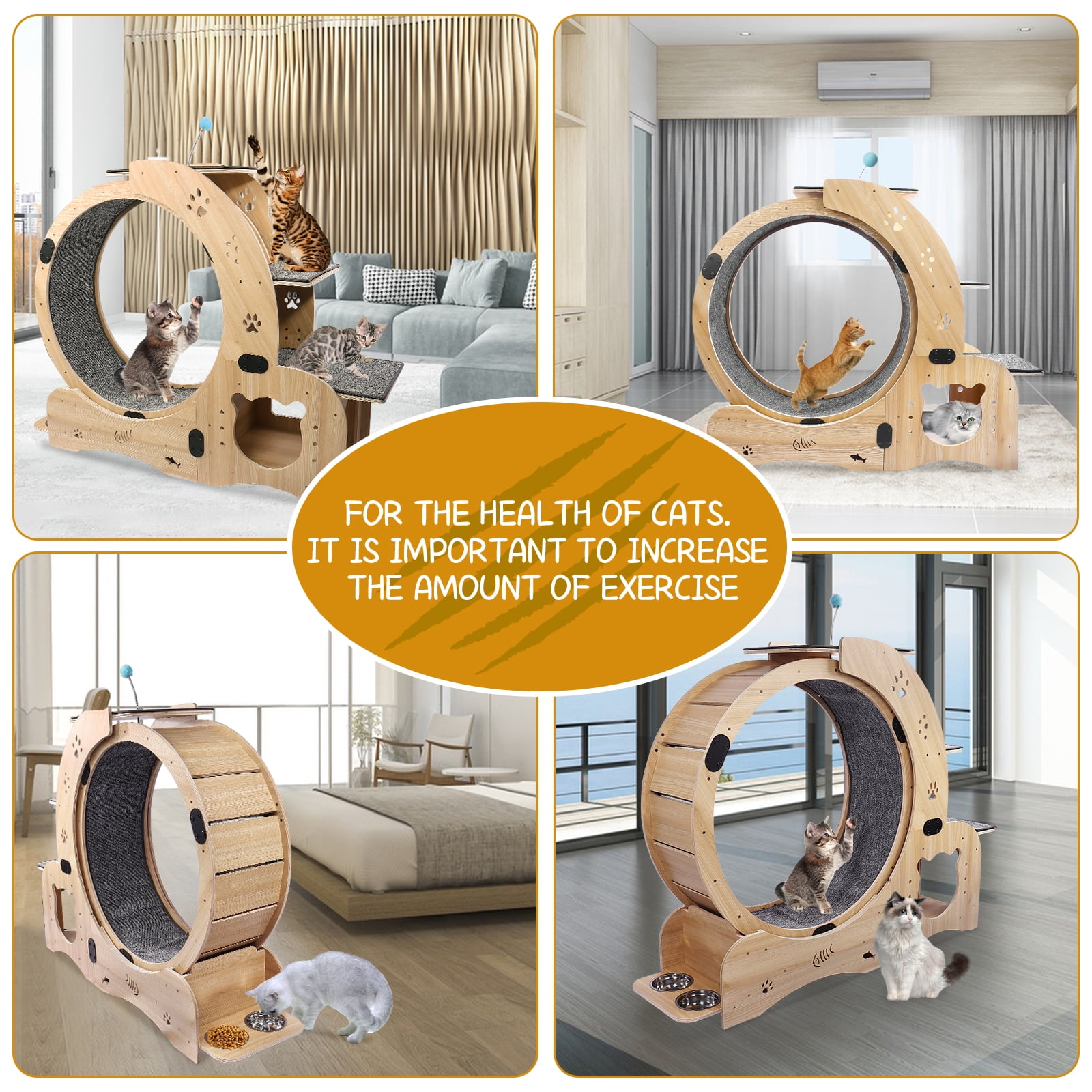 6-in-1 Cat Exercise Wheel – Silent Running Wheel for Indoor Cats, Large Treadmill & Play Toy