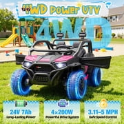 Joyracer 800W 24V Ride on Toys UTV for Kids, 2-Seater, 4WD Power Car Wheels with Remote Control, Bluetooth Music, Rear Storage Box, Four-Wheel Suspension, LED Lights, Pink