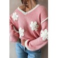 thumbnail image 2 of Women's Pink Floral V Neck Dropped Shoulder Sweater - [ZhiHiMeRi] | (US 12-14)L, 2 of 10
