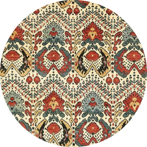 Ahgly Company Machine Washable Indoor Round Abstract Red Brown Area Rugs, 7' Round