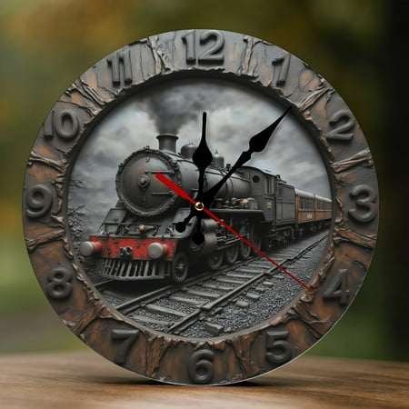 Wall Clock Decorative - Vintage Black Train-A Print 2D Vintage Wall Clocks Battery Operated Silent Non-Ticking for Bedroom, Living Room, Kitchen, Office, Classroom, 10 Inch