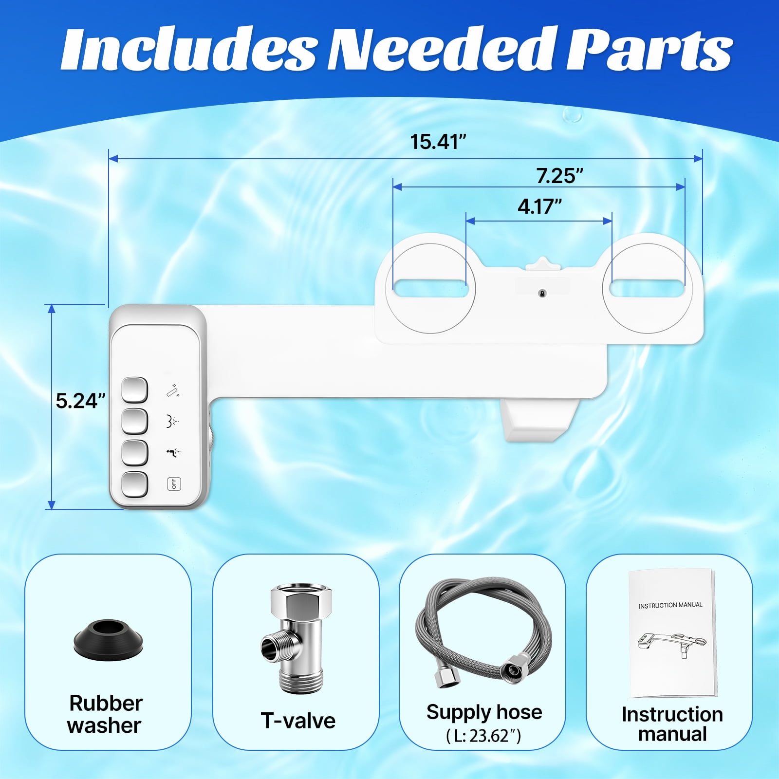 QUITEDEW Bidet Attachment for Toilet,Dual Nozzle,Self Cleaning Non-Electric Dual Nozzle for Frontal & Rear Wash,Independent Adjustable Water Pressure,White