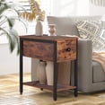 thumbnail image 3 of Nightstand, 2-Tier Narrow End Table with Drawer, Industrial Side Table for Small Space, Living Room, Bedroom, Office, Wood Look Accent Table, Rustic Brown and Black, 3 of 9