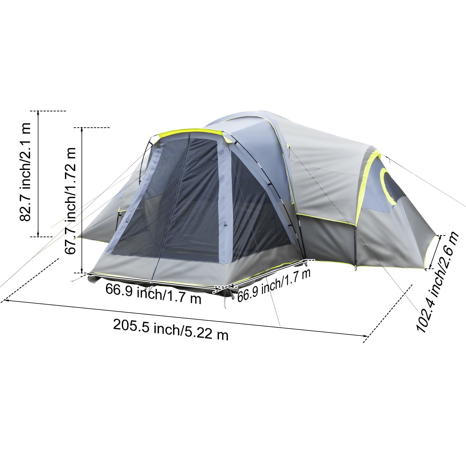 Zimtown Family Camping Tents 10 People Three Rooms Polyester Cloth Fiberglass Poles Dark Gray