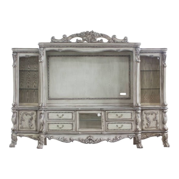 ACME Dresden Wooden Entertainment Center with Bridge in Vintage Bone White