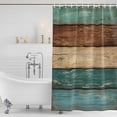 thumbnail image 2 of Teal Turquoise Wooden Shower Curtain Set - Standard 72" x 72" Washable Bathtub Curtain with 12 Hooks, Rustic Retro Farmhouse Western Country Waterproof Fabric Shower Curtains for Bathroom Décor, 2 of 6