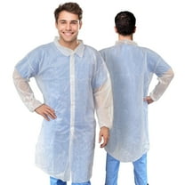 White Disposable Lab Coat, 2X-Large. 5 Pack 35 GSM Polypropylene Fabric Medical PPE Coat. Knee-Length Disposable Lab Coats with Elastic Wrists, Loop Fasteners, No Pockets