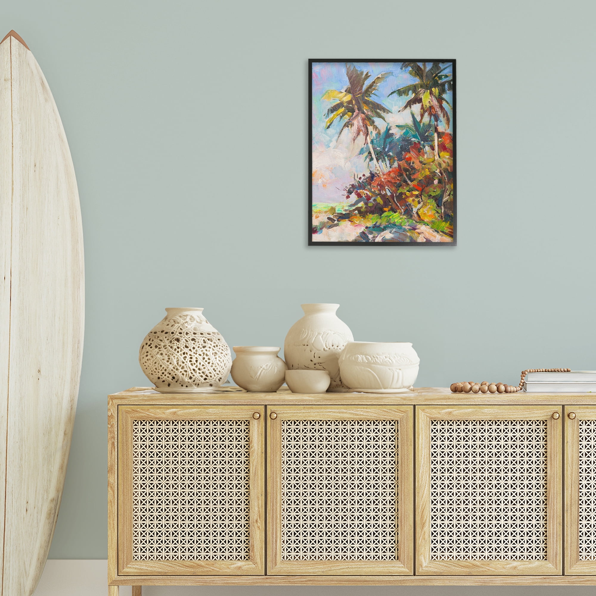 Stupell Industries Vivid Palm Nature Landscape Painting Black Framed Art Print Wall Art, 24 x 30