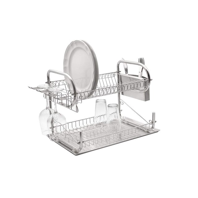 Escurridor de Platos Acero Inoxidable de 2 Pisos con charola, 59 X 33 X 35 cm