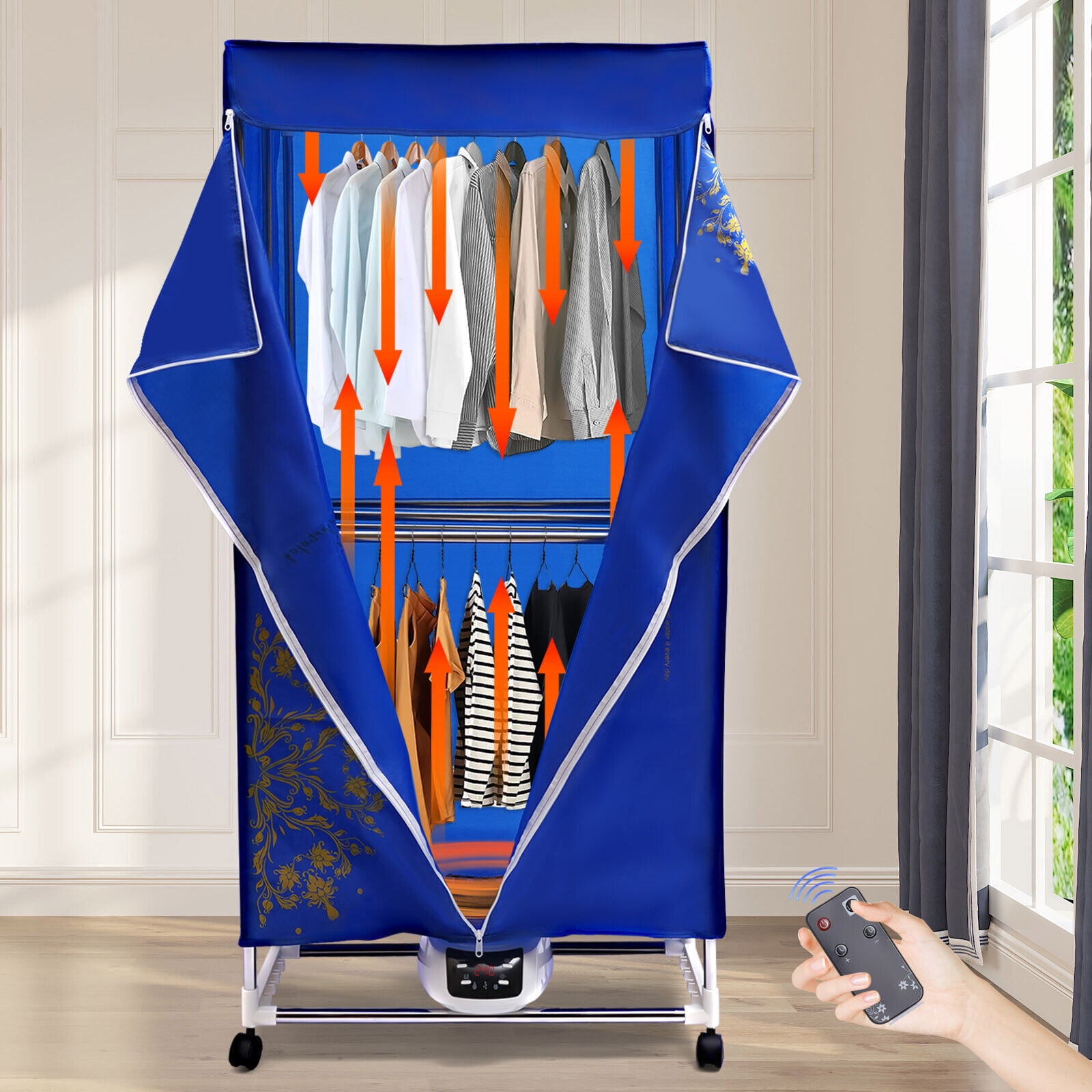 Electric Portable Clothes Dryer, 1200-1500W Travel Dryer Machine Folding Remote Control Dryer Stainless Steel Mini Dryer for Apartments Home Dorms Travel RVs