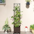 thumbnail image 3 of JWRWEFA Raised Garden Bed with Trellis, 71.7" Tall Tomato Cage with Self-Watering System & Lockable Wheels, Outdoor Planter Box for Climbing Plants, Brown, 3 of 11