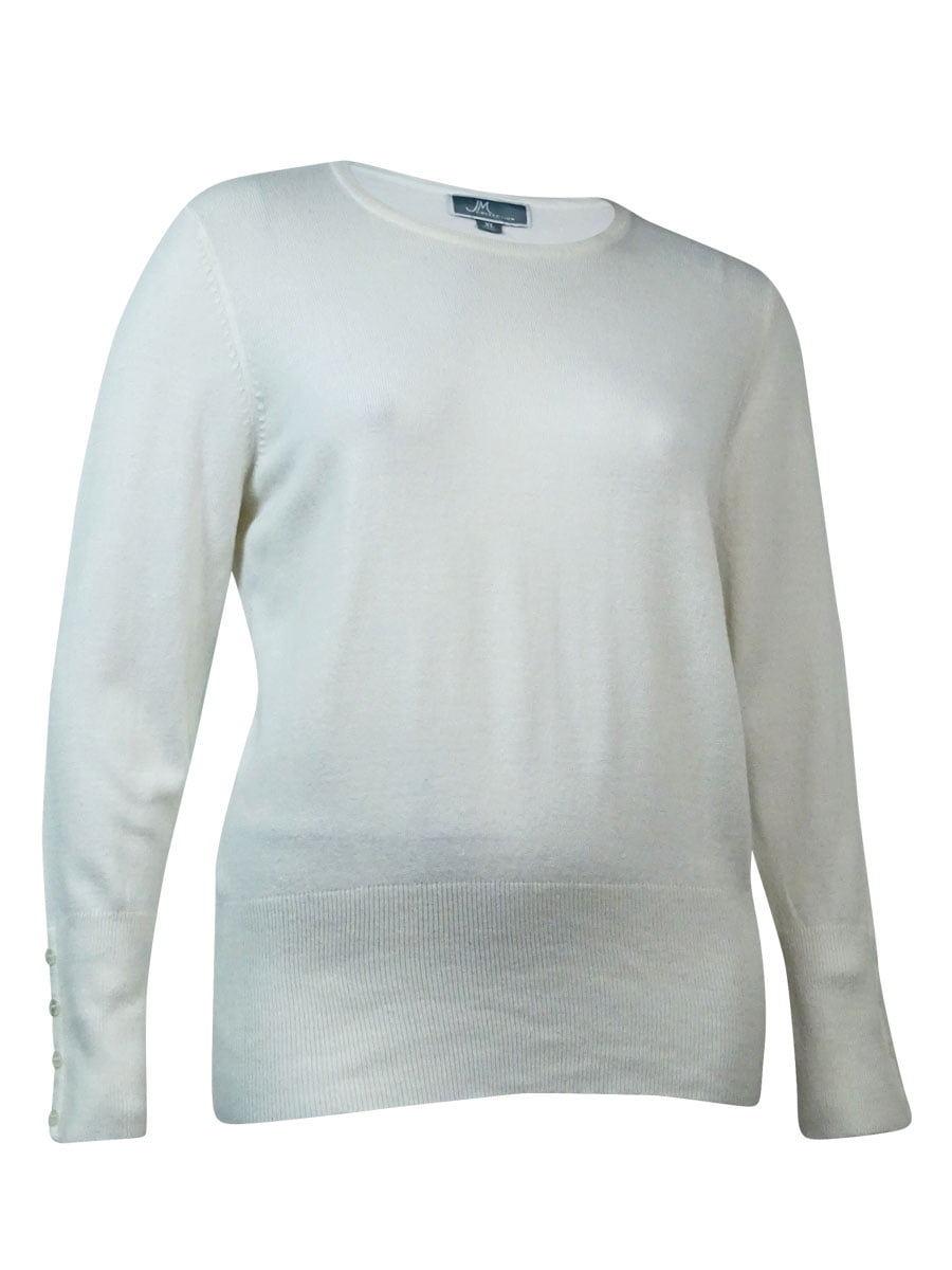 vidne perler På jorden JM Collection Women's Crewneck Buttoned-Sleeves Sweater (XL, Eggshell) -  Walmart.com