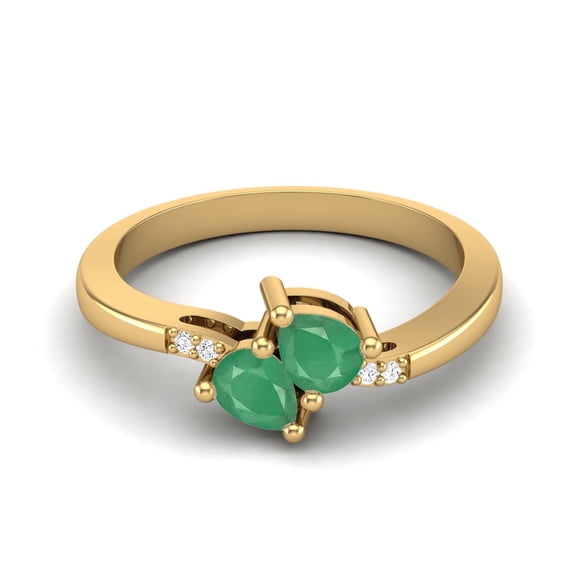 4X3mm Pear Emerald May Birthstone 925 Sterling Silver Gold Vemreil Two Stone Women Mother's Day Gift Ring