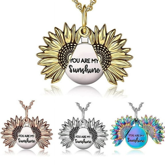 You are My Sunshine Necklace - Sunflower Necklace Locket with Engraved Hidden Message Pendant for Women, Mother, Daughter