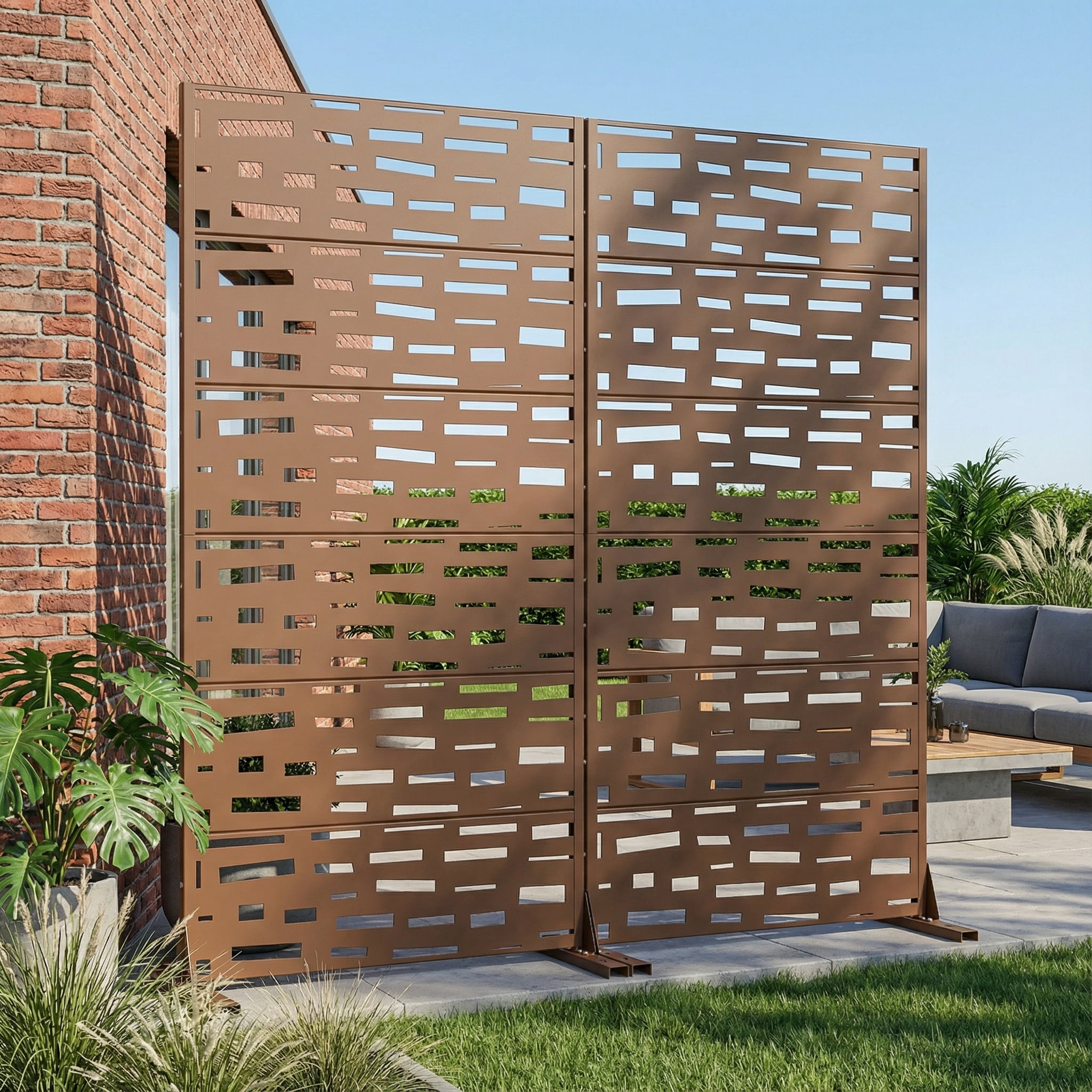 Privacy Metal Screen Fence Panel Horizontal Stripe Pattern