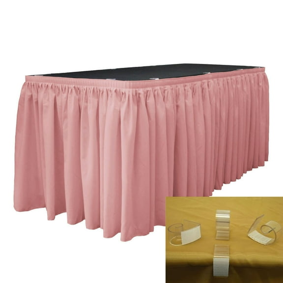 LA Linen Polyester Poplin Table Skirt 17-Foot by 29-Inch Long with 10 L-Clips, Dusty Rose