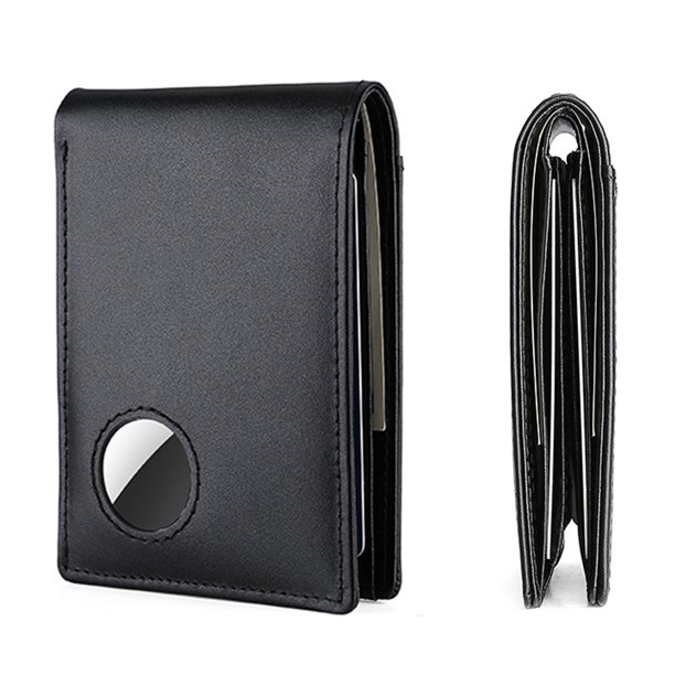 Cartera Para Hombre Cartera Para Hombre Monedero de piel auténtica con etiqueta de aire para hombre, antipérdida, para regalo de padre (negro)