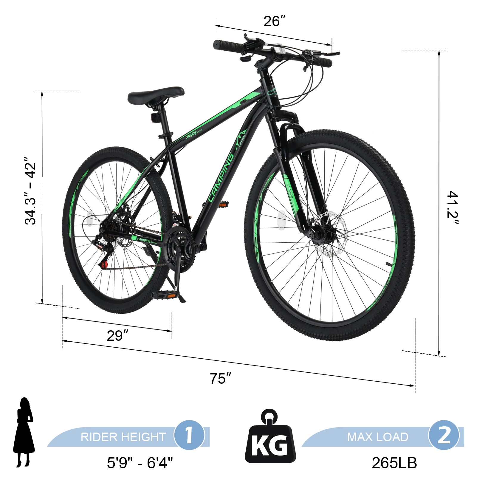 UBesGoo 29in Mountain Bike for Adult, 21 Speed MTB Bicycle for Men/Women, Dual Disc Brakes, Carbon Steel Frame, Black Green