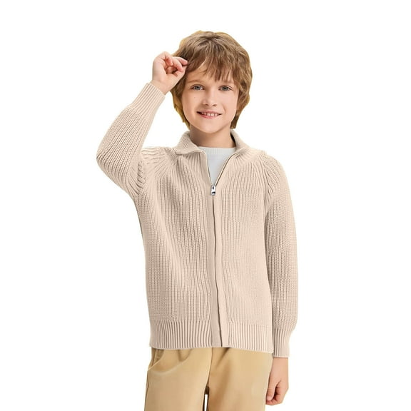AIEOTT Boys and Girls Long Sleeve Full Zip Sweater Kids Winter Warm Cable Knit Sweaters Cute Mock Neck Casual Outwear 2-13 Years