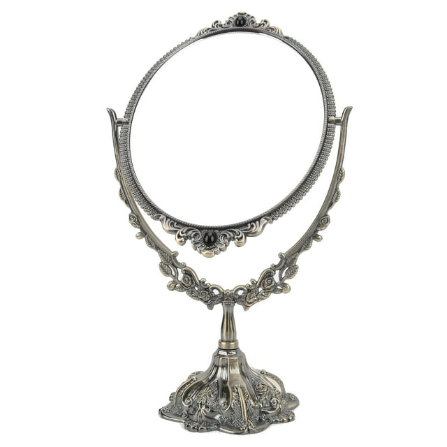 Vintage Vanity Mirror, EuropeanStyle Metal Retro Dobleado Mesa Mirror Antiguo Con Espelo Cosmético de Doble Cara Giratoria para Aterezo Para El Dormitorio de Baño
