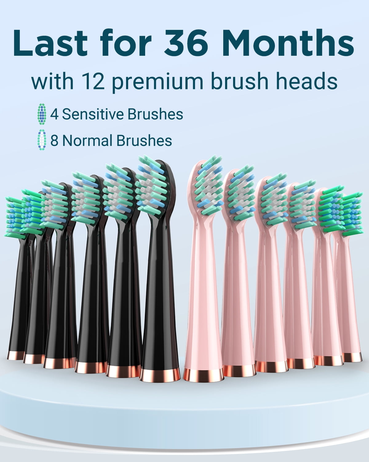 Bestope 2 Pack Electric Toothbrush for Adults - 2 Rechargeable Electric Toothbrushes with 12 Brush Heads & 2 Travel Case, Power Electric Toothbrush with Holder, 3 Hrs Charge for 120 Days - Black+Pink