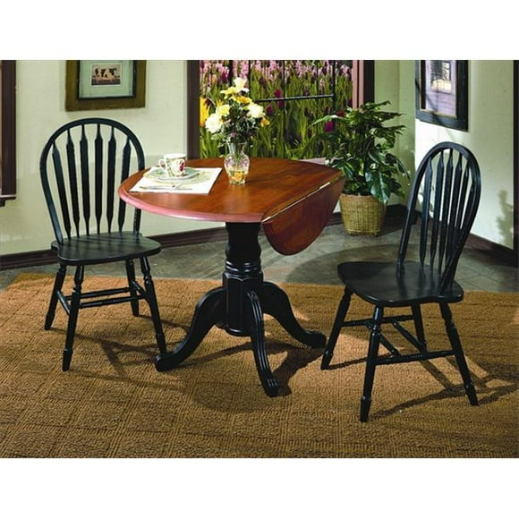 Round Drop Leaf Dining Table in Antique Black with Cherry Finish Top