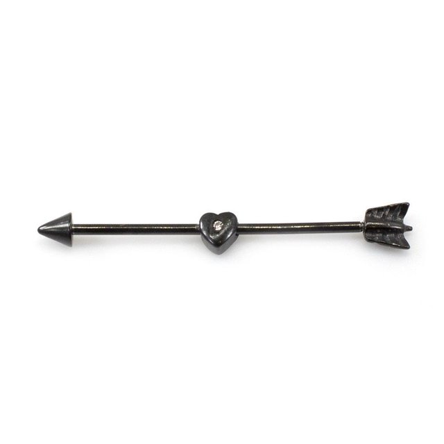 Haltère Industriel avec Design Coeur et CZ Gem 14G Noir IP