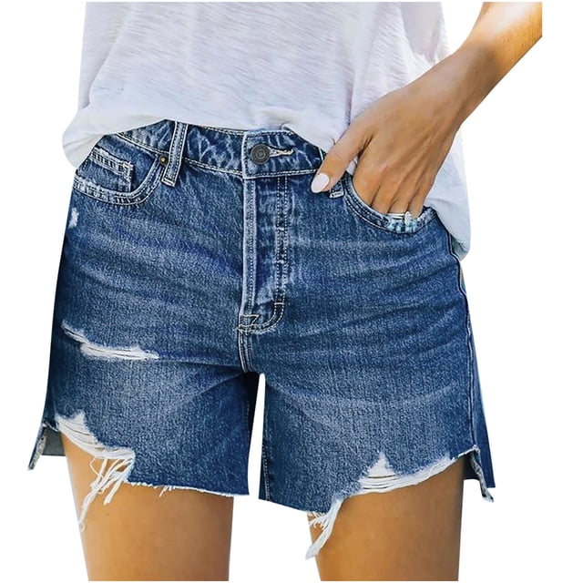 Women's Summer Casual High Rise Denim Shorts Frayed Raw Hem Ripped Sexy Jeans Shorts Trendy Basic Denim Shorts