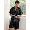thumbnail image 7 of Family Matching Pajamas Contrast Trim Short Sleeve Lapel Tops and Shorts Set Family Satin Sleepwear, 7 of 7