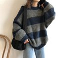 thumbnail image 2 of Vedolay Women's Pullover Stripe Crew Neck Long Sleeve Sweater Blue,One Size, 2 of 5