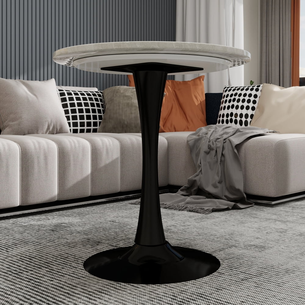 27.6-Inch Round Mid-Century Modern Dining Table & Coffee Table, Faux Marble Top, Pedestal Side Table for Living Room