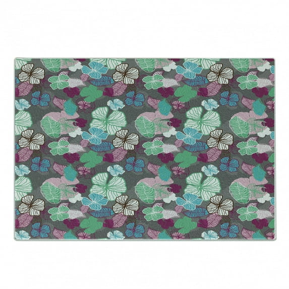 Exotic Cutting Board, Tropic Accents Hawaiian Blossom Revival Plants Hibiscus Pastel Toned Illustration, Decorative Tempered Glass Cutting and Serving Board, Small Size, Multicolor, by Ambesonne