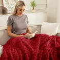 thumbnail image 6 of Whale Flotilla 90"x 90" Queen Size Blanket for Bed with Expanded 3D-Jacquard Pattern, Fuzzy Soft Cozy Exquisite Blankets or All Season, Warm and Fluffy, Red, 6 of 10