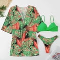 thumbnail image 4 of sunsanly 3Pcs/Set Spaghetti Strap Backless Bikini Cover Up Set Solid Color Bra Leaves Print Briefs Long Sleeve Cardigan Set Beachwear, 4 of 8