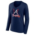 thumbnail image 2 of Women's Ozzie Albies Navy Atlanta Braves Fastball Player Name & Number Long Sleeve V-Neck T-Shirt, 2 of 3