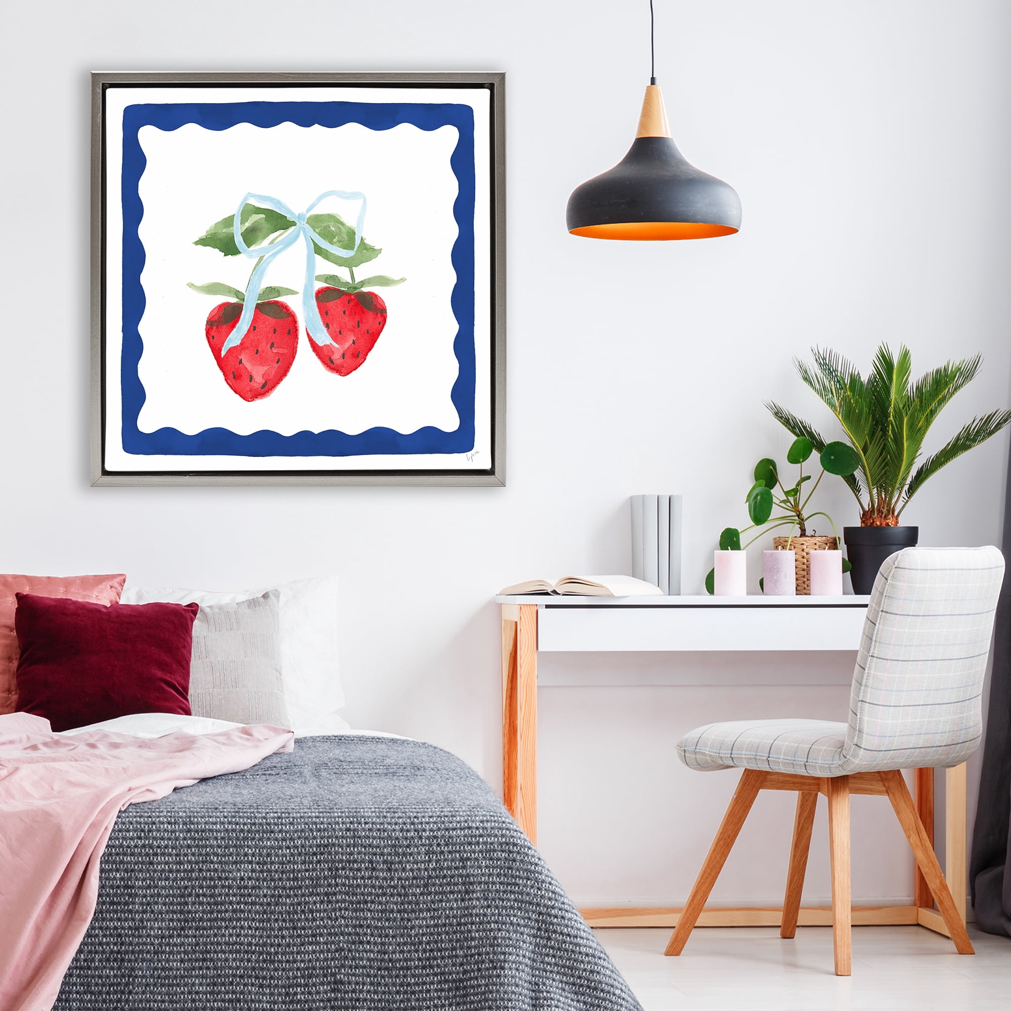 Stupell Industries Summer Bordered Strawberries Gray Framed Floater Canvas Wall Art, design by Lucille Price