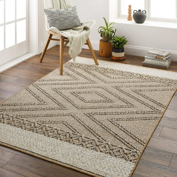 Mark&Day Outdoor Rugs, 5x7 East Orange Modern Indoor/Outdoor Brown Area Rug, Non Shedding Brown Ivory Carpet for Patio, Porch, Deck, Bedroom, Living Room or Kitchen (5'3" x 7')