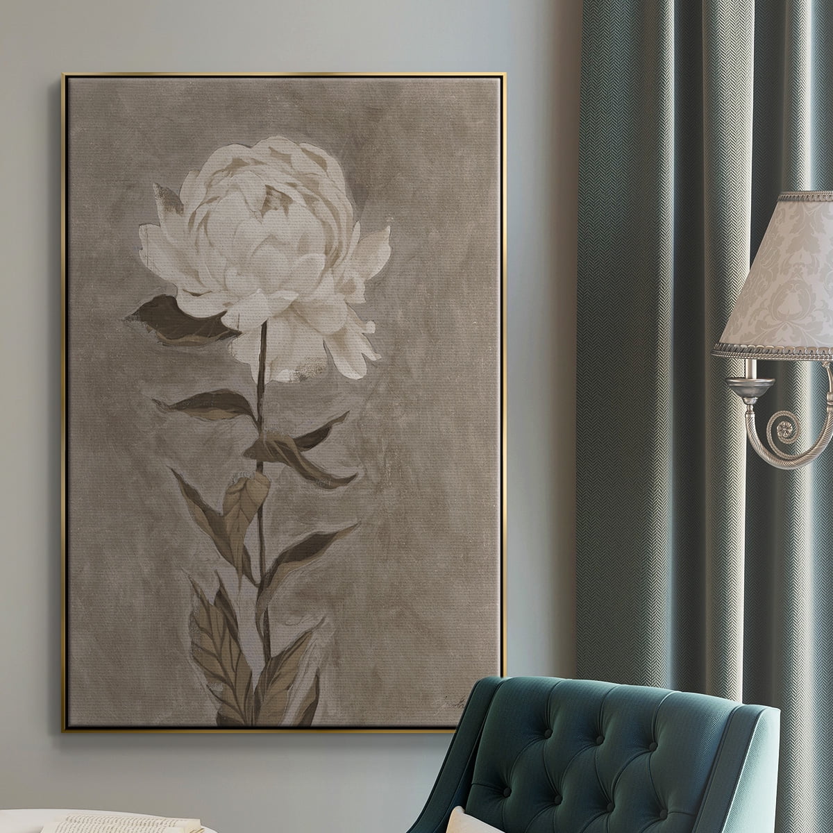 Pretty as a Peony I Framed Premium Gallery Wrapped Canvas - Ready to Hang - 25 x 37 - Gold Floating Frame