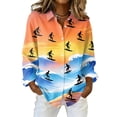 thumbnail image 2 of Minjewel Women's Hawaiian Shirt Long Sleeve Button Down Casual Blouse with Collar and Tropical Print for Women's Fashion Office Weekend Outfit,Saffron,M, 2 of 6