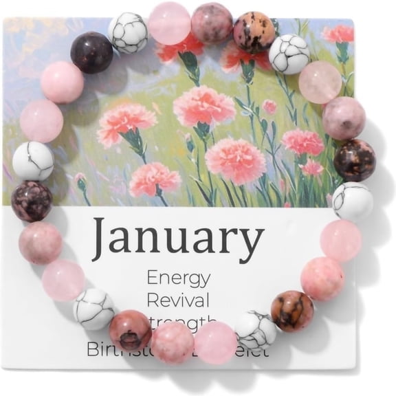 Zephyriana Birthstone Crystal Floral Beads Bracelets Handmade Colorful Birth Flower Natural Stone Anxiety Zodiac Month Bracelet for Women Horoscope Birthday Jewelry Gift