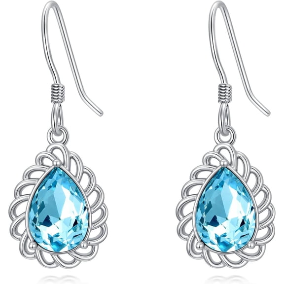 Blue Earrings for Women 925 Sterling Silver Blue Crystal Dangle Earrings Jewelry Gift for Women